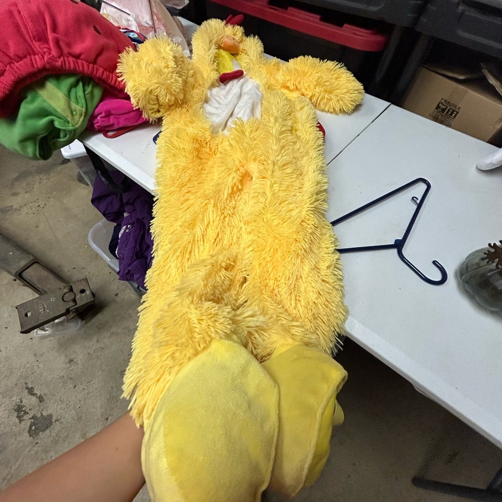 Yellow Fuzzy Costume with Red Accents